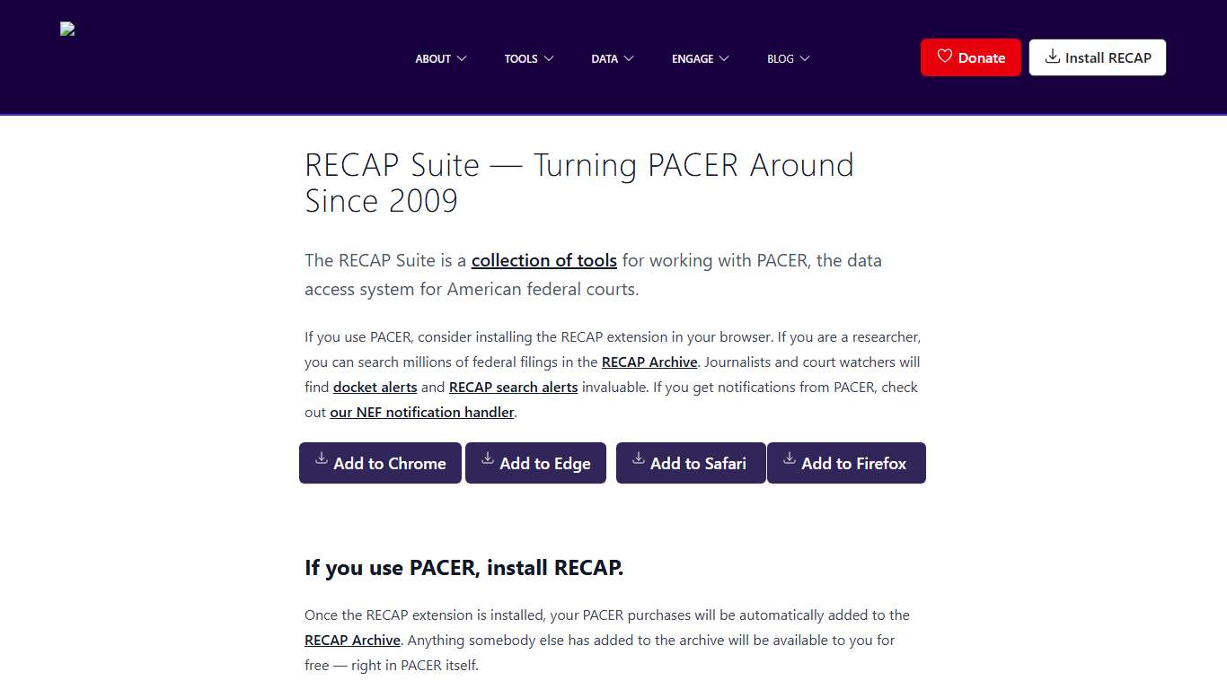 RECAP Suite — Turning PACER Around Since 2009 Free Law Project Making the legal ecosystem more equitable and competitive.